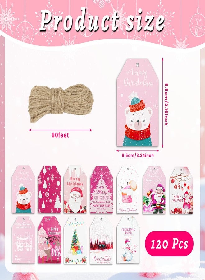 rolyta 120 Pcs Pink Christmas Gift Tags with String, Christmas Name Tags for Holiday Gift Wrapping, Party Decorations and DIY Crafts - Image 2